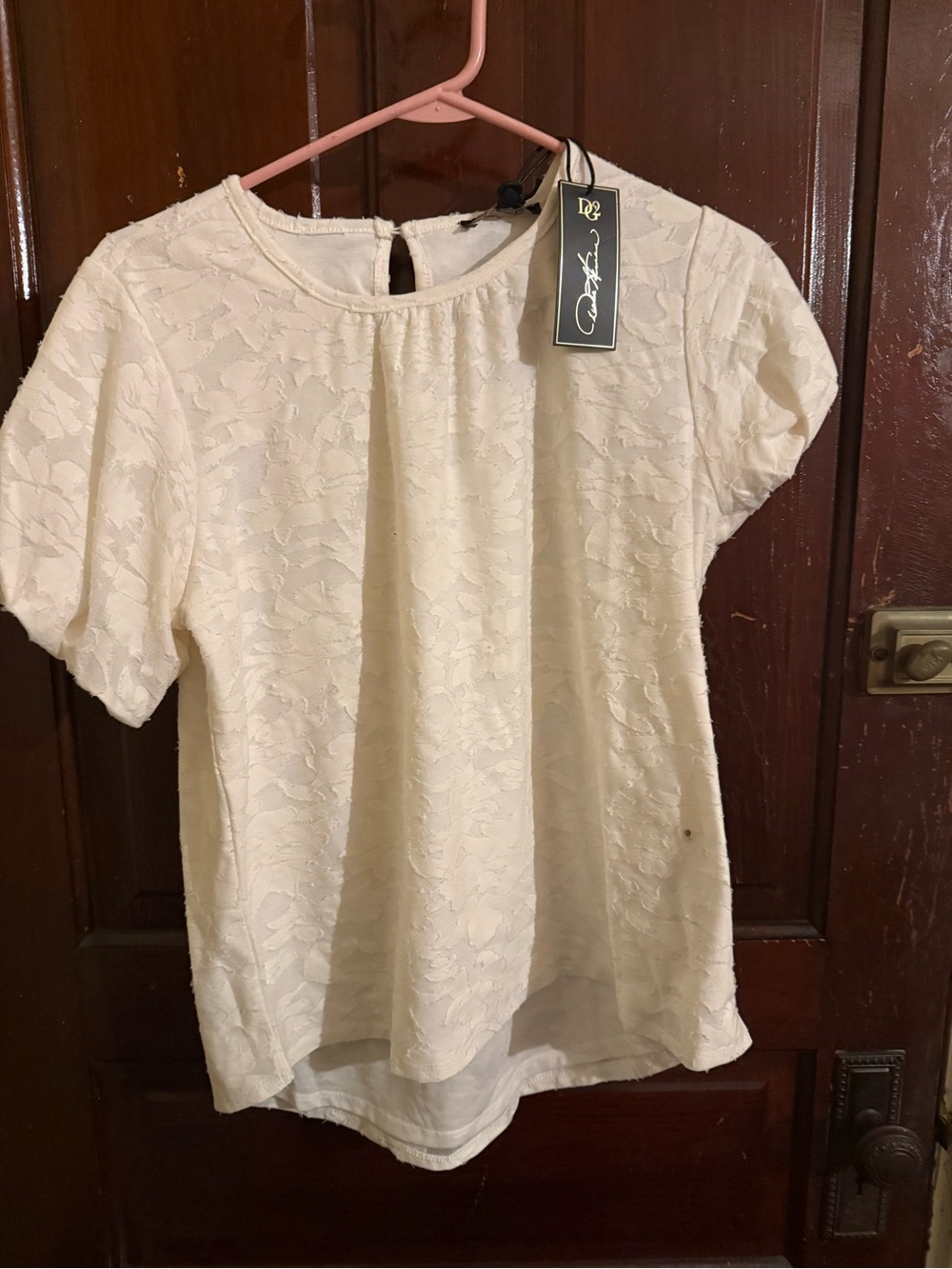 Cream Lace Short-Sleeve Women's Top